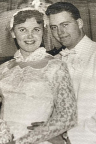 Rod and Nordine black and white photo from their wedding in 1963