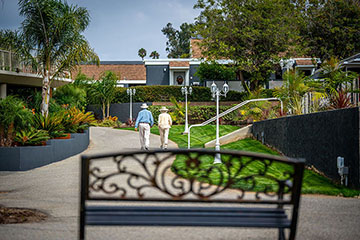 The Ventura Townehouse walking path through 12 acres of landscaped grounds