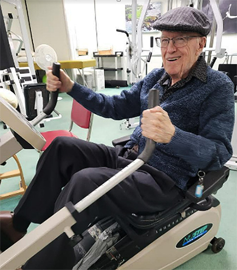 Ventura Townehouse resident Don Bowles on a resistance training machine in the Townehouse fitness center